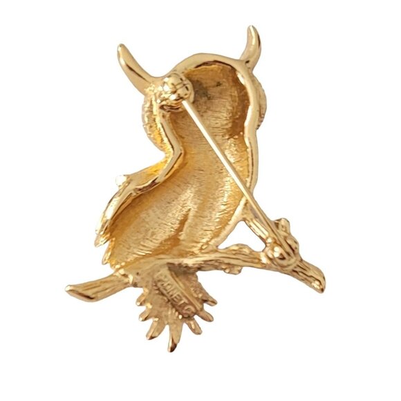 Monet Gold Tone Green Rhinestone Eyes Owl Brooch Pin, Signed M109 - Picture 5 of 9